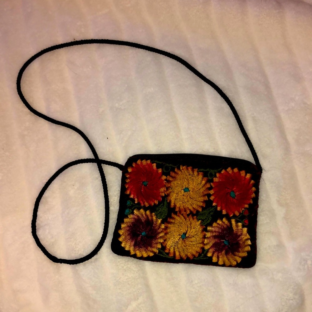 Mini embroidered flower purse with strap